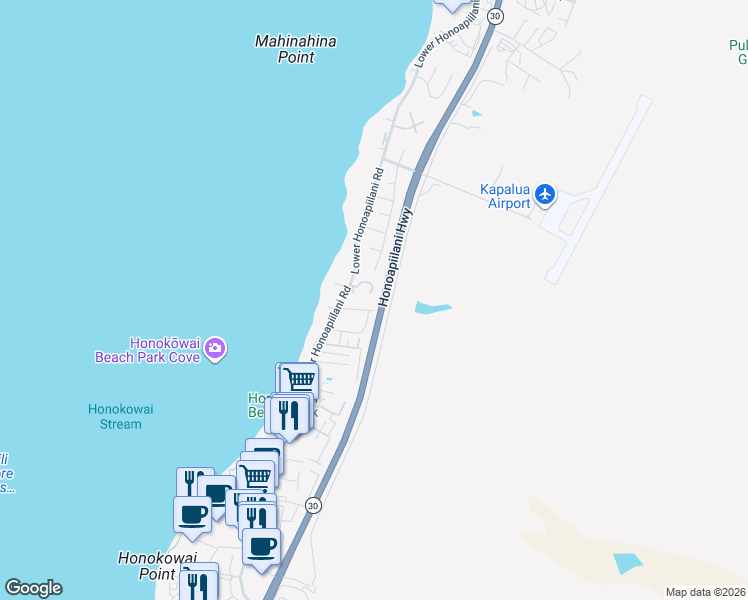 map of restaurants, bars, coffee shops, grocery stores, and more near 57 Hoaka Place in Lahaina