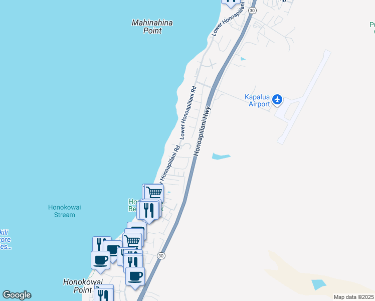 map of restaurants, bars, coffee shops, grocery stores, and more near 56 Hoaka Place in Lahaina