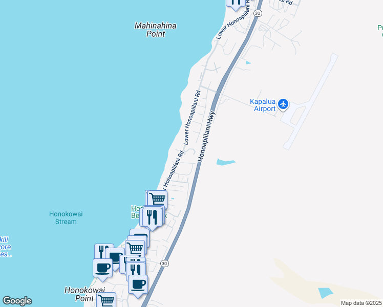 map of restaurants, bars, coffee shops, grocery stores, and more near 44 Hoaka Place in Lahaina