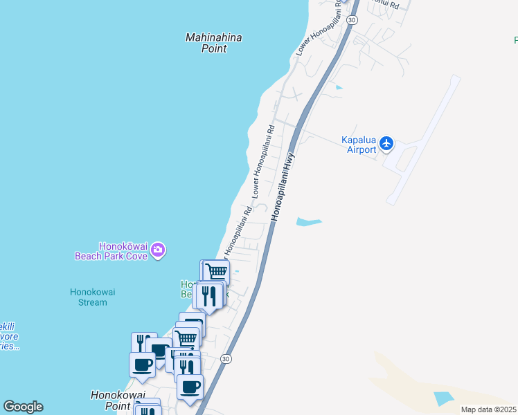 map of restaurants, bars, coffee shops, grocery stores, and more near 24 Hoaka Place in Lahaina