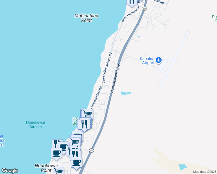 map of restaurants, bars, coffee shops, grocery stores, and more near 4 Hoaka Place in Lahaina