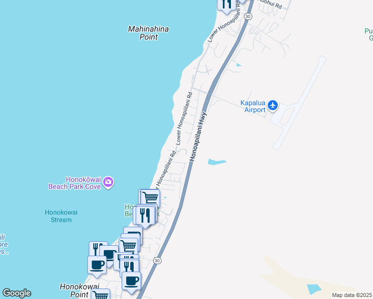 map of restaurants, bars, coffee shops, grocery stores, and more near 24 Hoaka Place in Lahaina