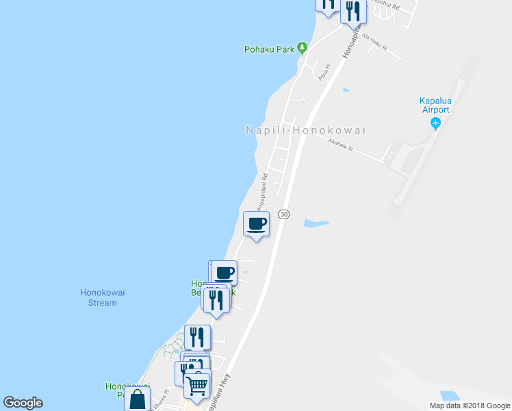 map of restaurants, bars, coffee shops, grocery stores, and more near 3837 Lower Honoapiilani Road in Lahaina