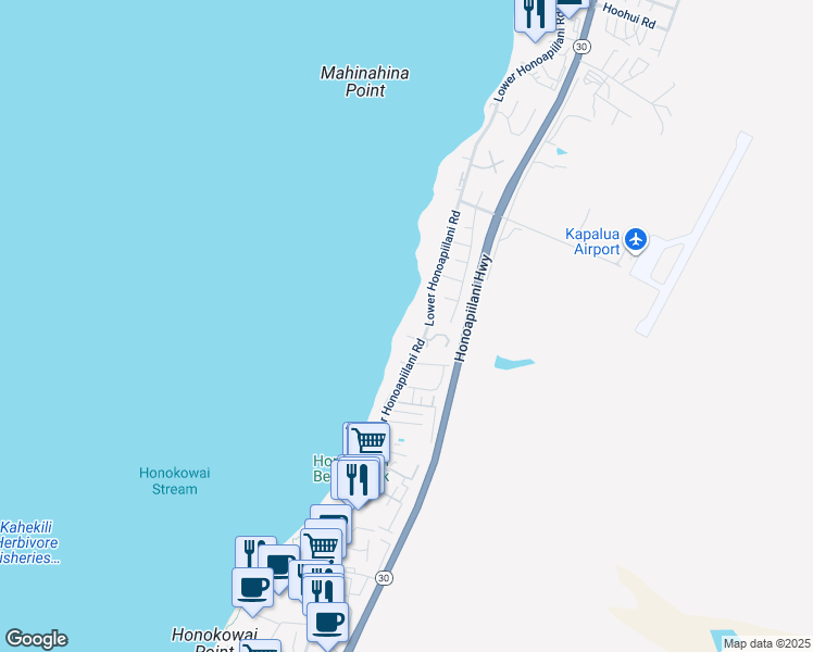 map of restaurants, bars, coffee shops, grocery stores, and more near 3833 Lower Honoapiilani Road in Lahaina