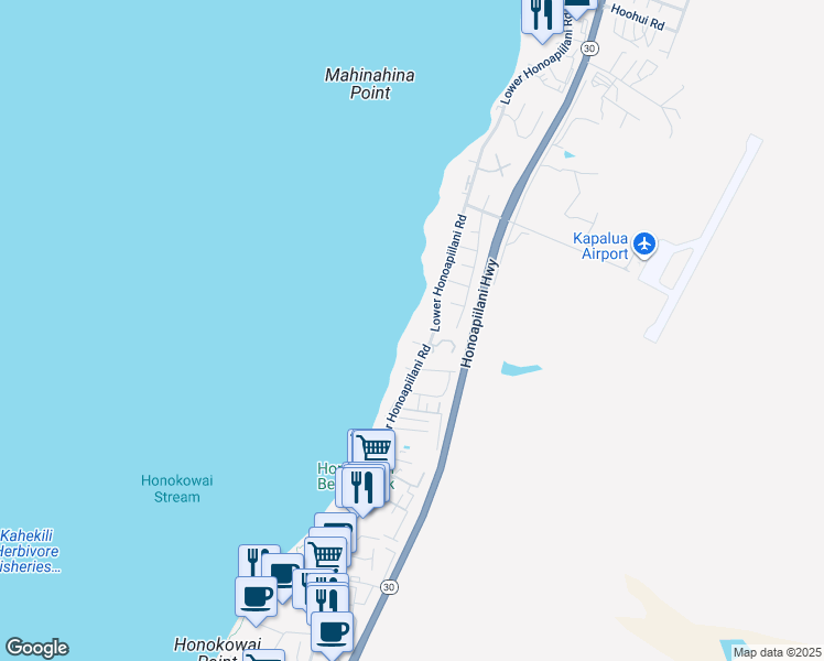 map of restaurants, bars, coffee shops, grocery stores, and more near 3833 Lower Honoapiilani Road in Lahaina