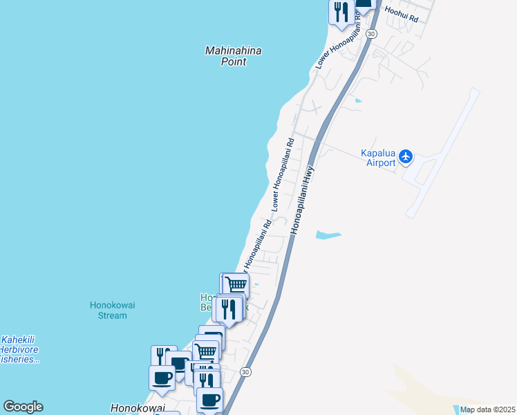 map of restaurants, bars, coffee shops, grocery stores, and more near 3833 Lower Honoapiilani Road in Lahaina
