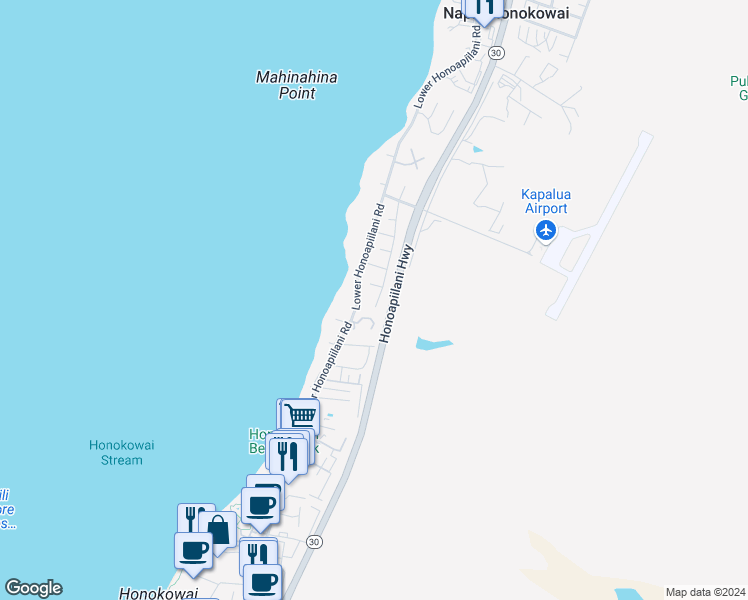 map of restaurants, bars, coffee shops, grocery stores, and more near 3863 Mahinahina Street in Lahaina