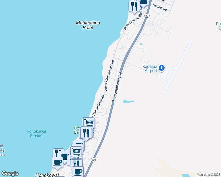 map of restaurants, bars, coffee shops, grocery stores, and more near 3863 Mahinahina Street in Lahaina