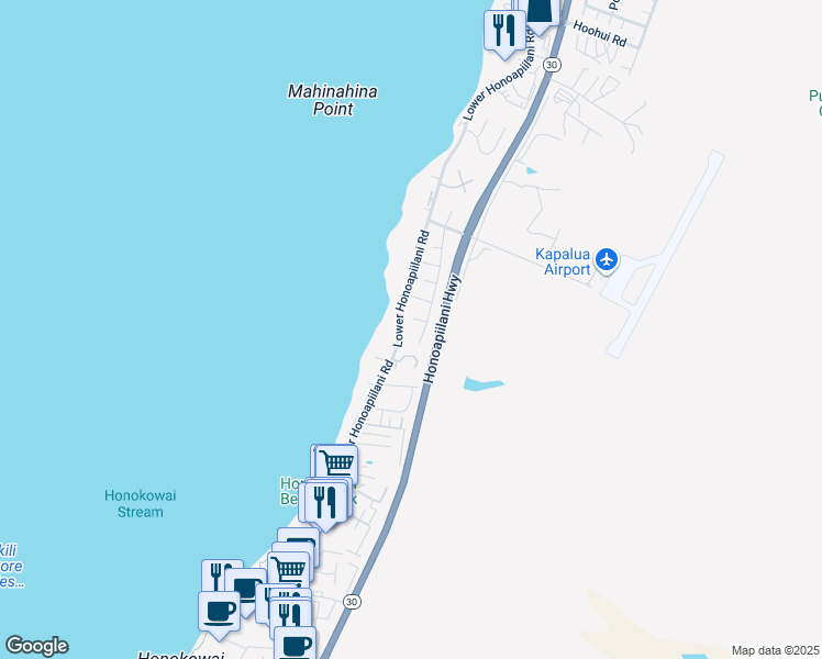 map of restaurants, bars, coffee shops, grocery stores, and more near 22 Aea Place in Lahaina