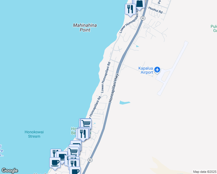 map of restaurants, bars, coffee shops, grocery stores, and more near 3881 Mahinahina Street in Lahaina
