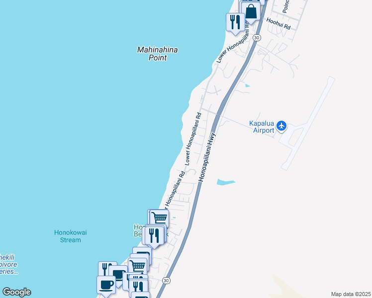 map of restaurants, bars, coffee shops, grocery stores, and more near 3901 Lower Honoapiilani Road in Lahaina