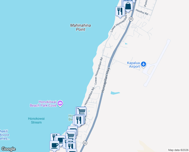 map of restaurants, bars, coffee shops, grocery stores, and more near 3901 Lower Honoapiilani Road in Lahaina