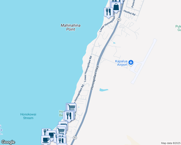 map of restaurants, bars, coffee shops, grocery stores, and more near 24 Olali Street in Lahaina
