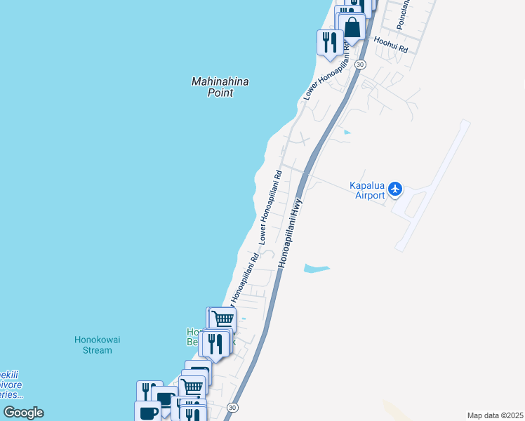map of restaurants, bars, coffee shops, grocery stores, and more near 3959 Lower Honoapiilani Road in Lahaina