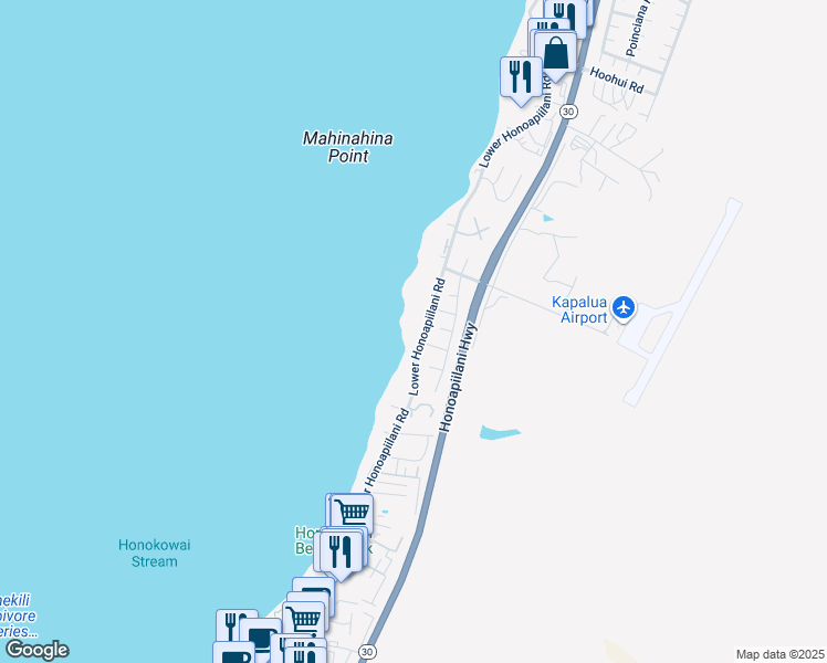 map of restaurants, bars, coffee shops, grocery stores, and more near 3959 Lower Honoapiilani Road in Lahaina