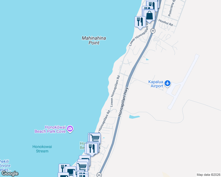 map of restaurants, bars, coffee shops, grocery stores, and more near 3959 Lower Honoapiilani Road in Lahaina