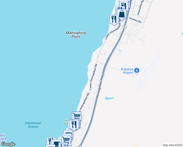 map of restaurants, bars, coffee shops, grocery stores, and more near 3959 Lower Honoapiilani Road in Lahaina