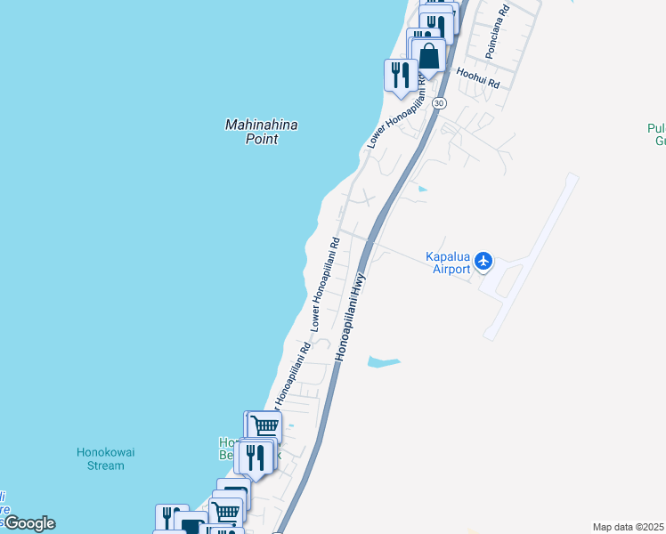 map of restaurants, bars, coffee shops, grocery stores, and more near 18 Haliu Street in Lahaina