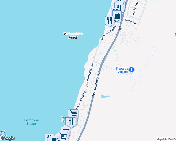 map of restaurants, bars, coffee shops, grocery stores, and more near 3959 Lower Honoapiilani Road in Lahaina