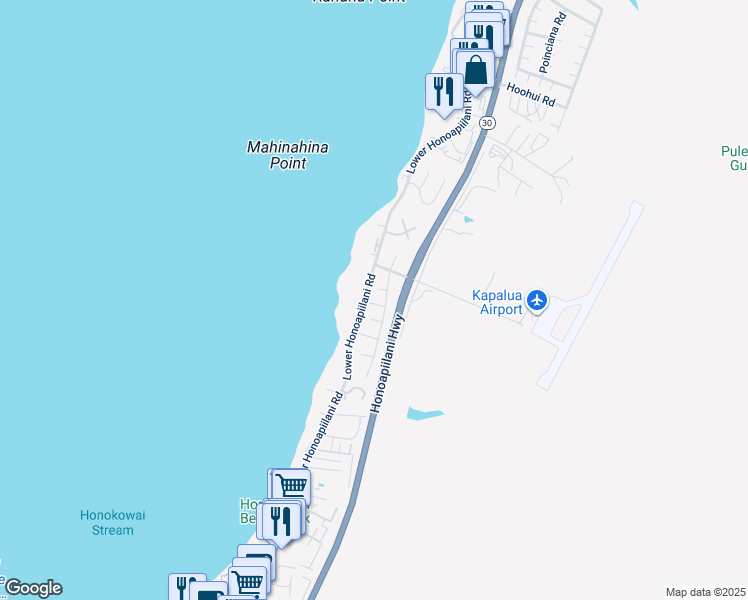 map of restaurants, bars, coffee shops, grocery stores, and more near 18 Haliu Street in Lahaina