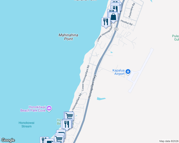 map of restaurants, bars, coffee shops, grocery stores, and more near 18 Haliu Street in Lahaina