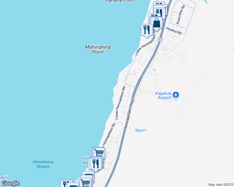 map of restaurants, bars, coffee shops, grocery stores, and more near 3975 Lower Honoapiilani Road in Lahaina