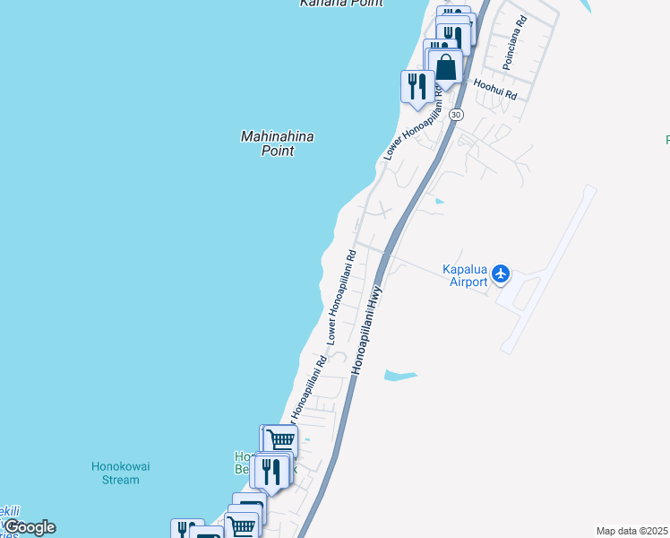map of restaurants, bars, coffee shops, grocery stores, and more near 3975 Lower Honoapiilani Road in Lahaina