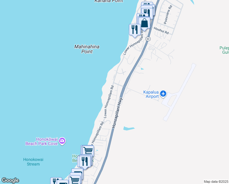 map of restaurants, bars, coffee shops, grocery stores, and more near 28 Nia Place in Lahaina