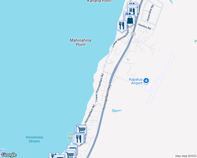 map of restaurants, bars, coffee shops, grocery stores, and more near 3975 Lower Honoapiilani Road in Lahaina