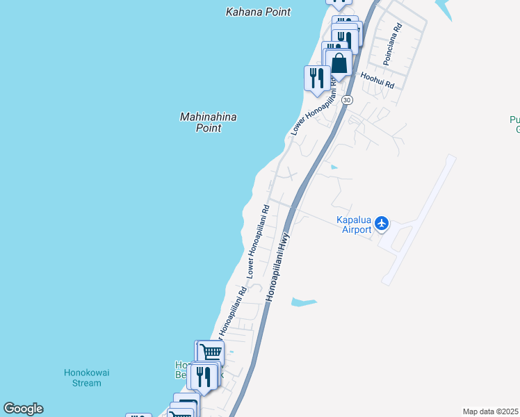 map of restaurants, bars, coffee shops, grocery stores, and more near 4007 Lower Honoapiilani Road in Lahaina