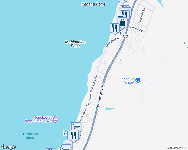 map of restaurants, bars, coffee shops, grocery stores, and more near 4010 Lower Honoapiilani Road in Lahaina