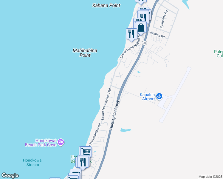 map of restaurants, bars, coffee shops, grocery stores, and more near 4010 Lower Honoapiilani Road in Lahaina