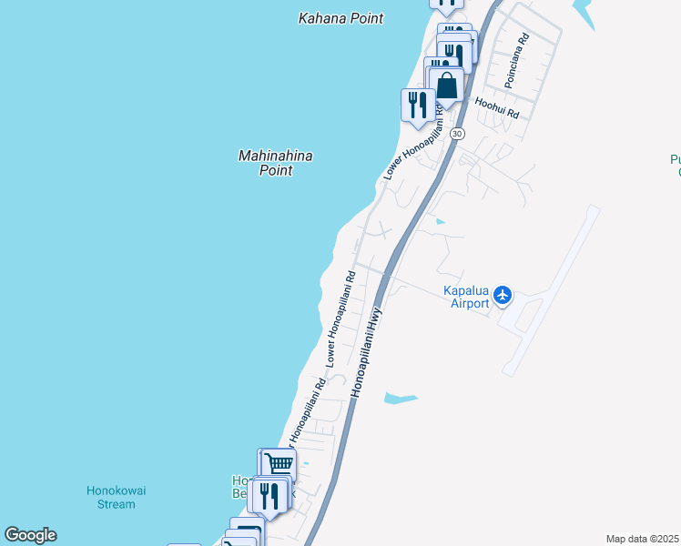 map of restaurants, bars, coffee shops, grocery stores, and more near 4007 Lower Honoapiilani Road in Lahaina