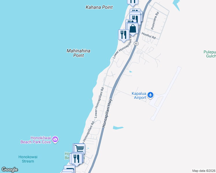 map of restaurants, bars, coffee shops, grocery stores, and more near 4042 Mahinahina Place in Lahaina
