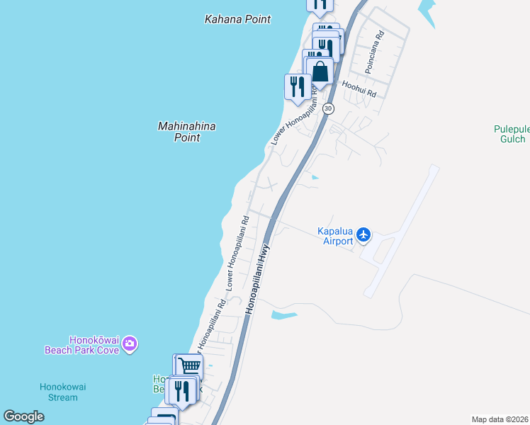 map of restaurants, bars, coffee shops, grocery stores, and more near 4038 Mahinahina Place in Lahaina