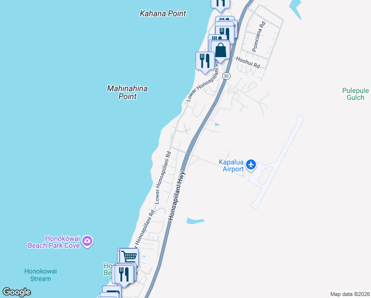 map of restaurants, bars, coffee shops, grocery stores, and more near 4042 Mahinahina Place in Lahaina