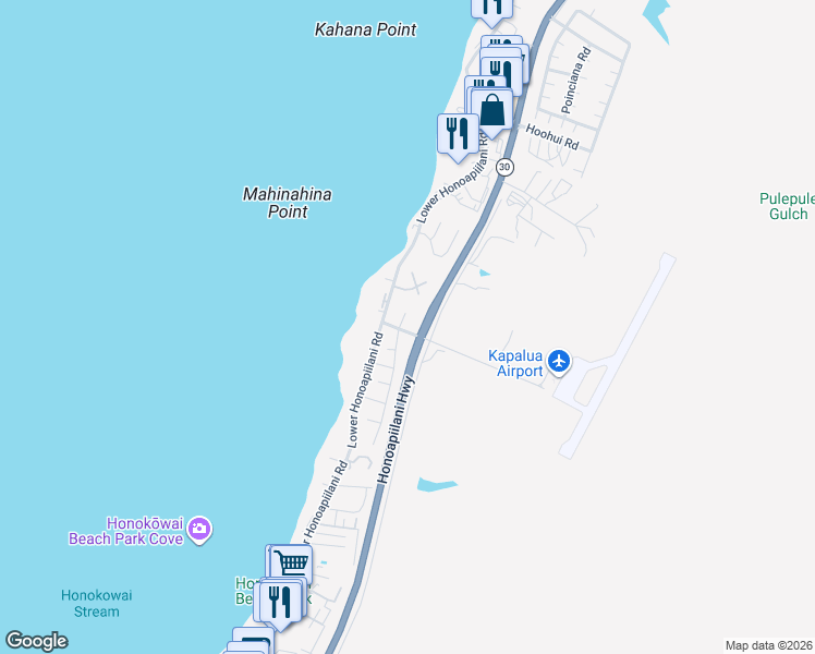 map of restaurants, bars, coffee shops, grocery stores, and more near 4038 Mahinahina Place in Lahaina
