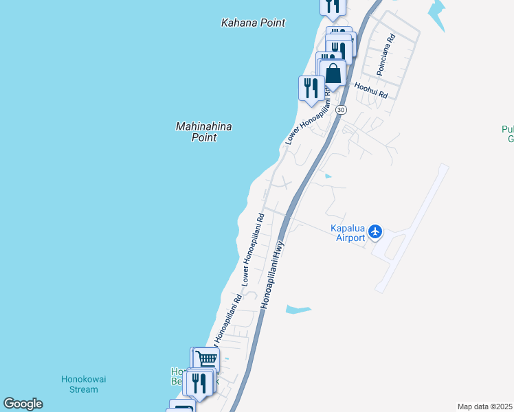 map of restaurants, bars, coffee shops, grocery stores, and more near 4025 Lower Honoapiilani Road in Lahaina