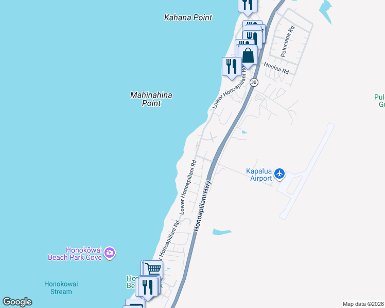map of restaurants, bars, coffee shops, grocery stores, and more near 4025 Lower Honoapiilani Road in Lahaina