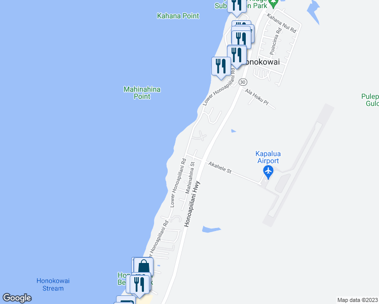 map of restaurants, bars, coffee shops, grocery stores, and more near 9 Akahele Street in Lahaina