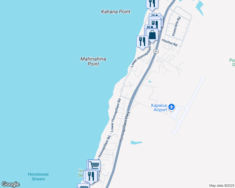 map of restaurants, bars, coffee shops, grocery stores, and more near 4039 Lower Honoapiilani Road in Lahaina