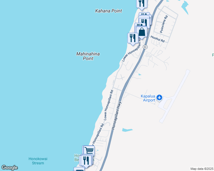 map of restaurants, bars, coffee shops, grocery stores, and more near 4057 Lower Honoapiilani Road in Lahaina