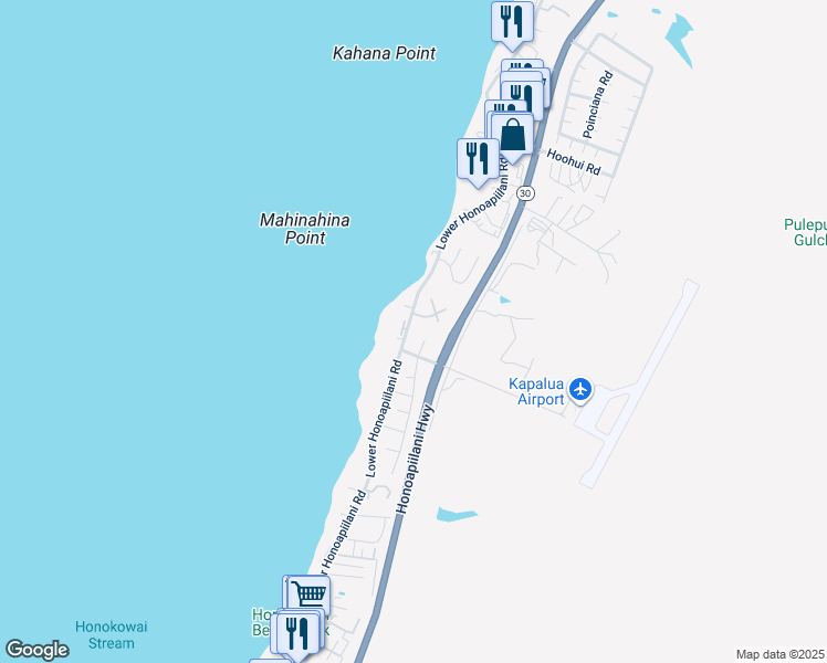 map of restaurants, bars, coffee shops, grocery stores, and more near 4058 Lower Honoapiilani Road in Lahaina