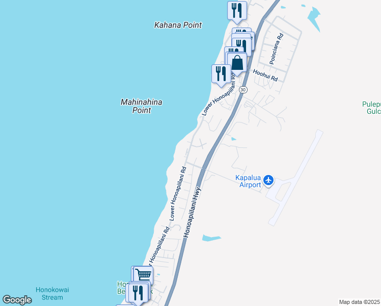 map of restaurants, bars, coffee shops, grocery stores, and more near 4058 Lower Honoapiilani Road in Lahaina