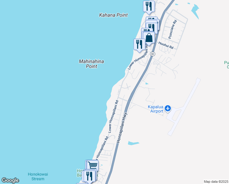 map of restaurants, bars, coffee shops, grocery stores, and more near 4057 Lower Honoapiilani Road in Lahaina