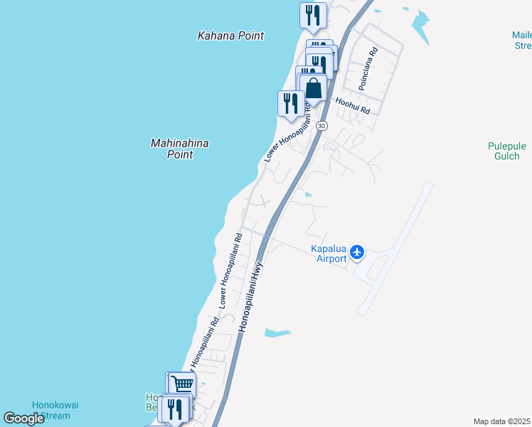 map of restaurants, bars, coffee shops, grocery stores, and more near 4063 South Paua Way in Lahaina