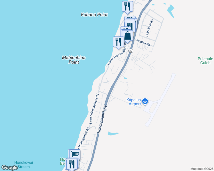 map of restaurants, bars, coffee shops, grocery stores, and more near 4067 South Paua Way in Lahaina