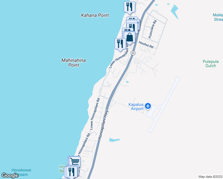 map of restaurants, bars, coffee shops, grocery stores, and more near 4066 South Paua Way in Lahaina
