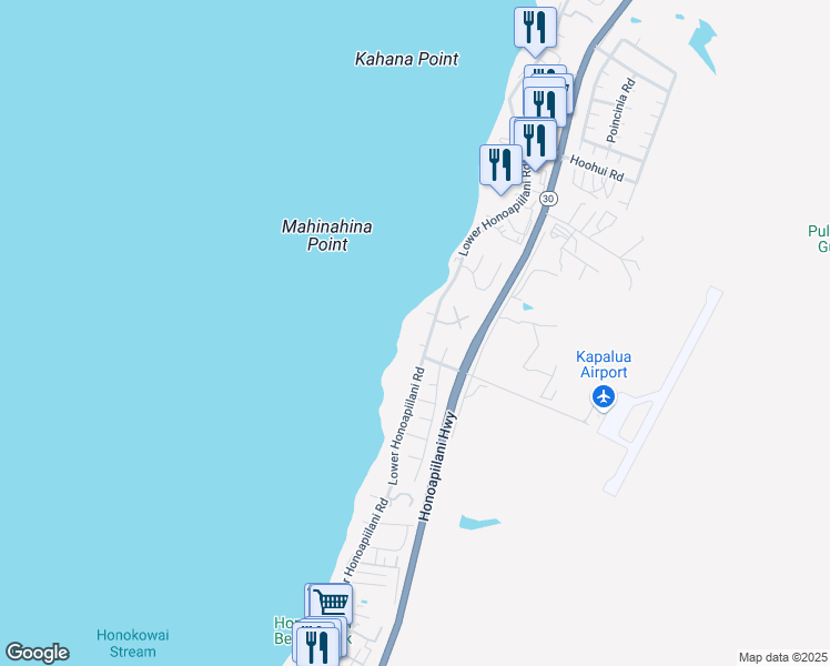 map of restaurants, bars, coffee shops, grocery stores, and more near 4077 Lower Honoapiilani Road in Lahaina