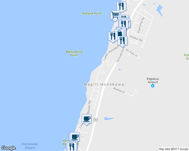 map of restaurants, bars, coffee shops, grocery stores, and more near 4057 Lower Honoapiilani Road in Lahaina